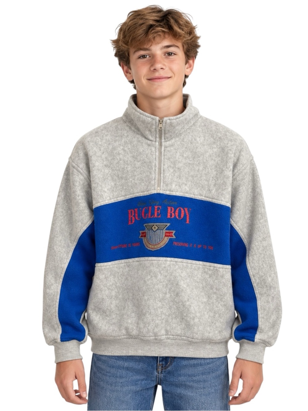 Bugle Boy Boys Size XL 20 Gray Blue Colorblock Quarter Zip Fleece Pullover